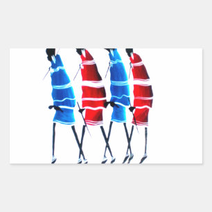 Glückliche Menschen Maasai-Krieger Walking Kunst D Rechteckiger Aufkleber