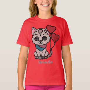 Glückliche Minimalistische Katze mit Herz   Liebe T-Shirt