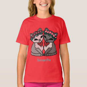 Glückliche Minimalistische Katzen mit Herz   Liebe T-Shirt