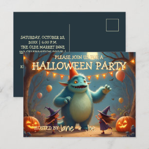 Glückliche Monster-Halloween-Party für Kinder Feiertagspostkarte