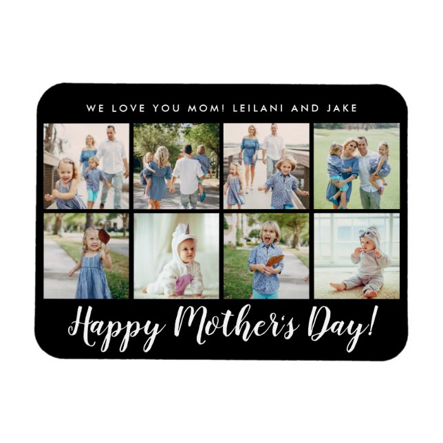 Glückliche Mutter Tag Foto Collage Custom Black Magnet (Horizontal)