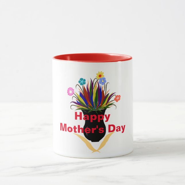 Glückliche Mutter Tag Hübschen Blume Black Vase Tasse (Zentrum)