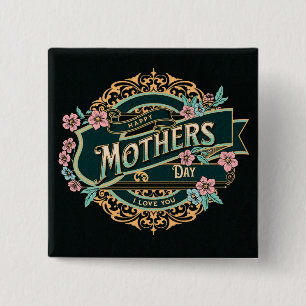 Glückliche Mutter-Tag Schwarz-Gold-Blumen-Blume Button