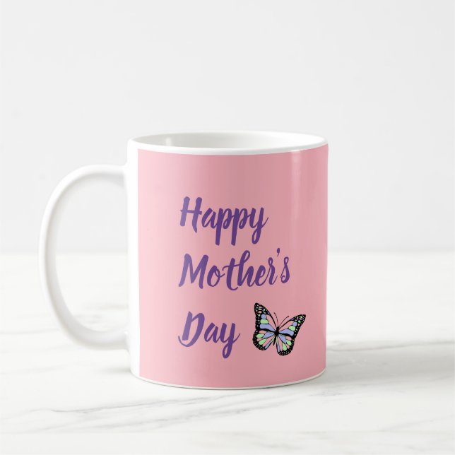 Glückliche Muttertag Niedliche Schmetterlinge auf  Kaffeetasse (Links)