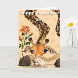 Glückliche Muttertagskarte Giraffe mit Rose Karte