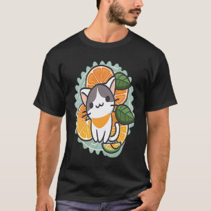 Glückliche Neko-Katze süße Zitrus-Orangen-Abenteue T-Shirt
