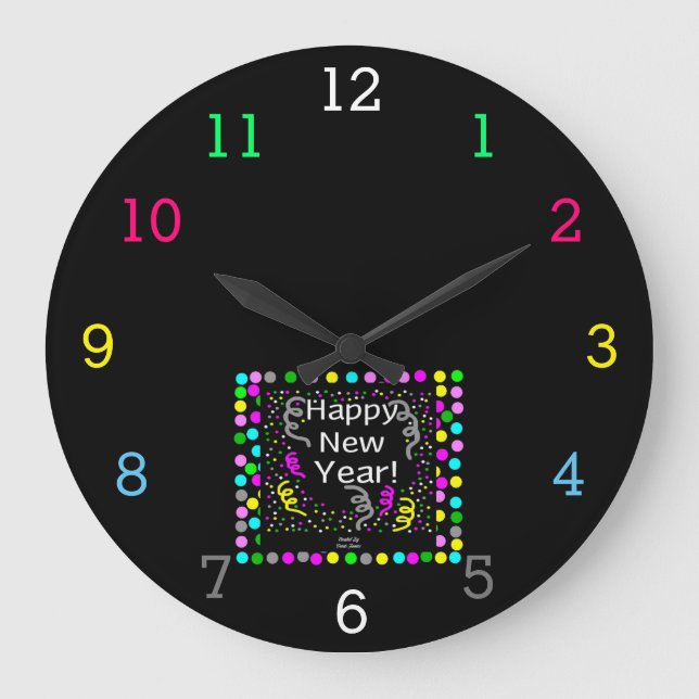 Glückliche Neujahrsgrüße Akrylauer Wall Clock Große Wanduhr (Vorderseite)