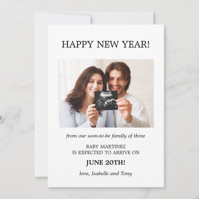 Glückliche Neujahrsschwangerschaft des Fotos Ankündigung (Vorderseite)