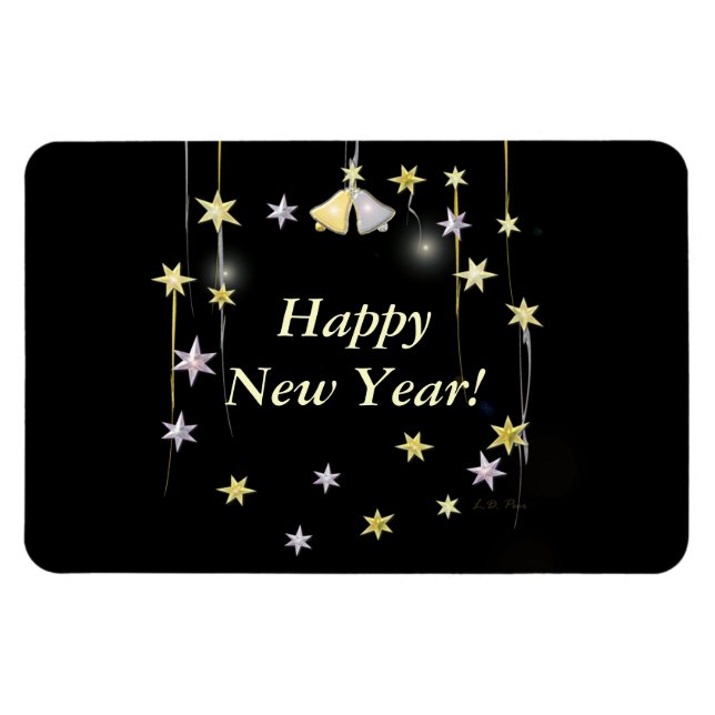 Glückliche Neujahrsspiele auf schwarz Magnet (Horizontal)