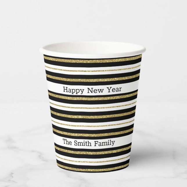 Glückliche Neujahrsstreifen Pappbecher (Vorderseite)