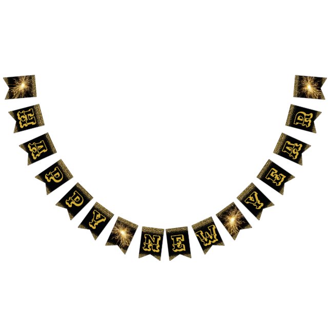 Glückliche New Year Big Gold Briefe Wimpelkette (Alle)