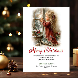 Glückliche niedliche kleine Mädchen Weihnachtsszen Feiertagskarte
