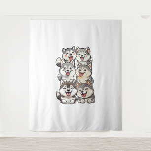 Glückliche niedliche sibirische Huskies Wandteppich