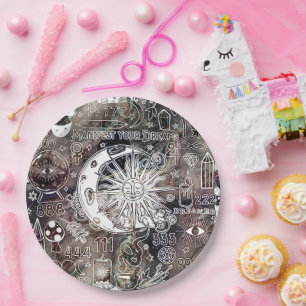 Glückliche Numerologie-Manifestation-Magie-Galaxie Pappteller