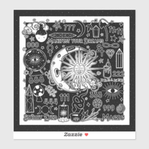 Glückliche Numerologie Manifesting Magic Black & W Aufkleber