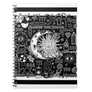 Glückliche Numerologie Manifesting Magic Black & W Notizblock