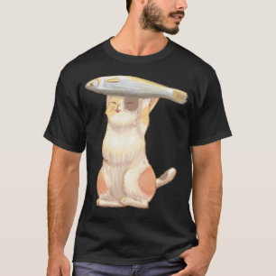 Glückliche orange Katze mit Fisch T-Shirt