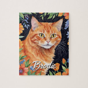 Glückliche Orange Katzen-Pet-Porträt-Aquarell-Tier Puzzle