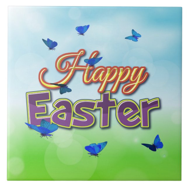 Glückliche Osterschmetterlinge Fliese (Vorderseite)