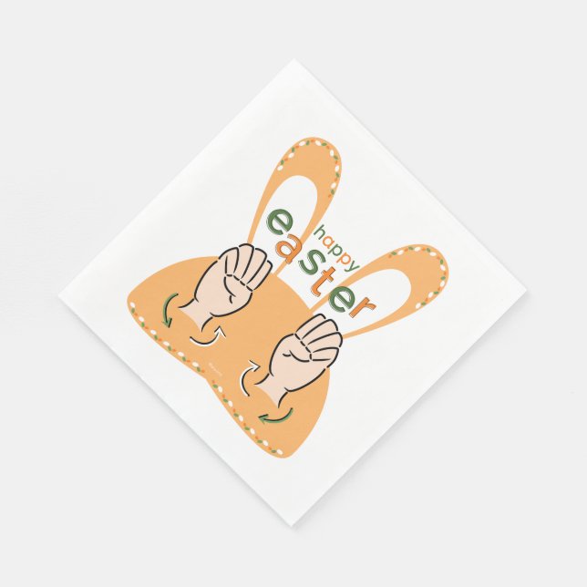 glückliche Osterzeit in Gebärdensprache Serviette (Ecke)