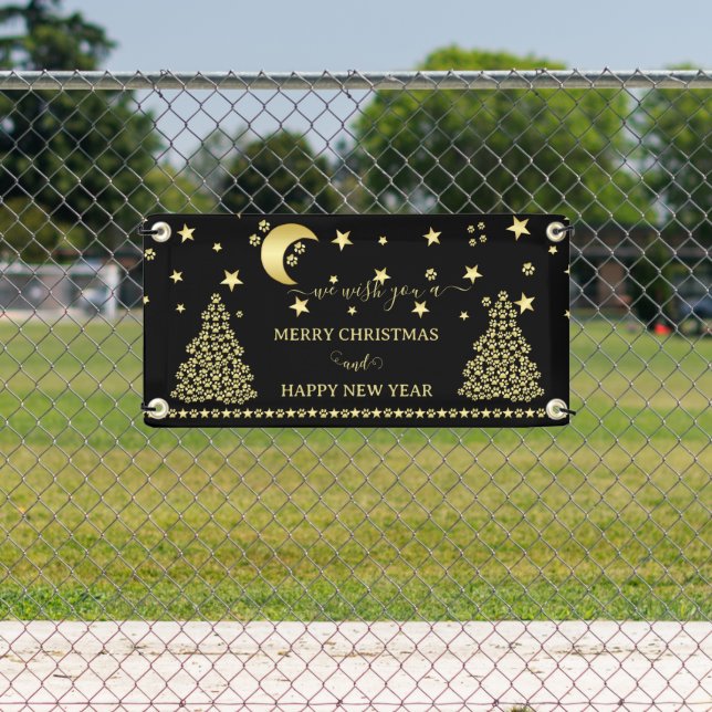Glückliche Pawlidays, goldglänzende Paw Weihnachts Banner (Insitu)