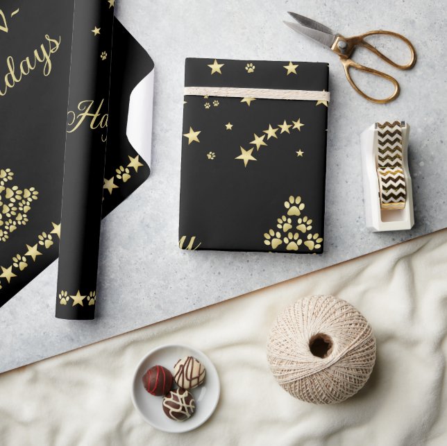 Glückliche Pawlidays, goldglänzende Paw Weihnachts Geschenkpapier (Kunsthandwerk)
