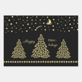 Glückliche Pawlidays, goldglänzende Paw Weihnachts Geschenkpapier Set