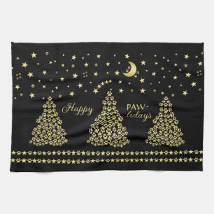 Glückliche Pawlidays, goldglänzende Paw Weihnachts Geschirrtuch