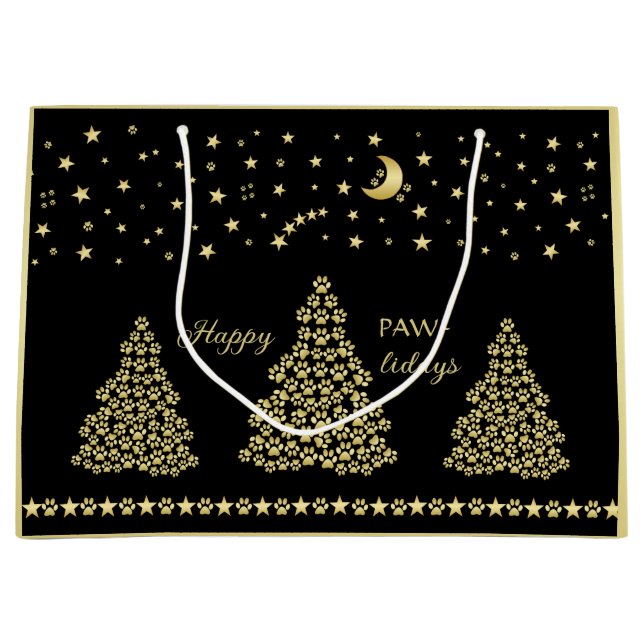Glückliche Pawlidays, goldglänzende Paw Weihnachts Große Geschenktüte (Vorderseite)