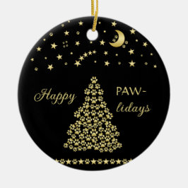 Glückliche Pawlidays, goldglänzende Paw Weihnachts Keramik Ornament