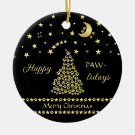Glückliche Pawlidays, goldglänzende Paw Weihnachts Keramik Ornament
