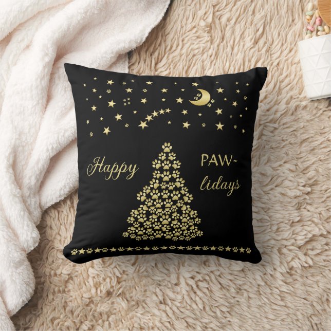 Glückliche Pawlidays, goldglänzende Paw Weihnachts Kissen (Decke)