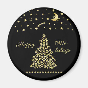 Glückliche Pawlidays, goldglänzende Paw Weihnachts Magnet
