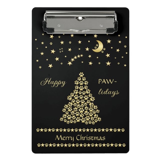 Glückliche Pawlidays, goldglänzende Paw Weihnachts Mini Klemmbrett (Vorderseite)