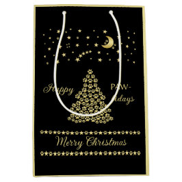 Glückliche Pawlidays, goldglänzende Paw Weihnachts Mittlere Geschenktüte
