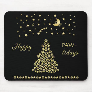 Glückliche Pawlidays, goldglänzende Paw Weihnachts Mousepad