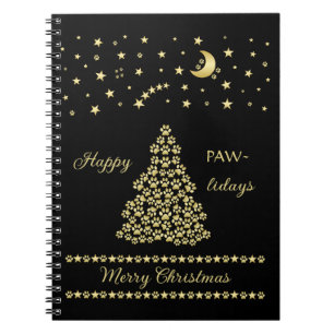 Glückliche Pawlidays, goldglänzende Paw Weihnachts Notizblock