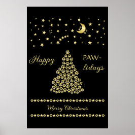 Glückliche Pawlidays, goldglänzende Paw Weihnachts Poster