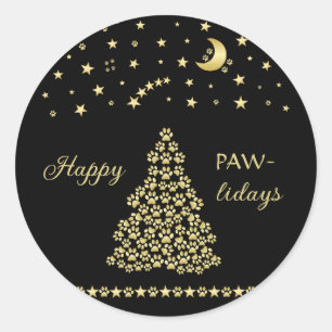 Glückliche Pawlidays, goldglänzende Paw Weihnachts Runder Aufkleber