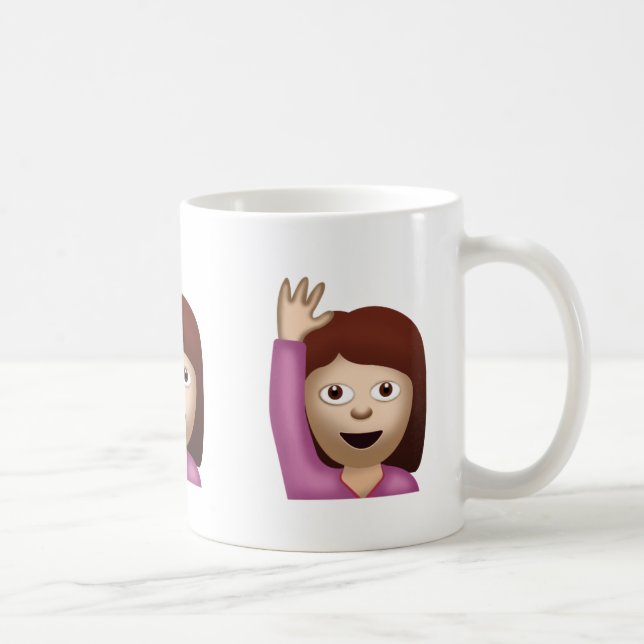 Glückliche Person, die eine Hand Emoji anhebt Kaffeetasse (Rechts)