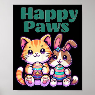 Glückliche Pfoten Süße Häschen Katze Osterei Tier Poster
