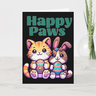 Glückliche Pfoten Süße Hase Katze Ostern Ei Tier F Karte