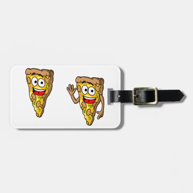 Glückliche Pilz-Pizza-Stücke Gepäckanhänger (Vorderseite horizontal)