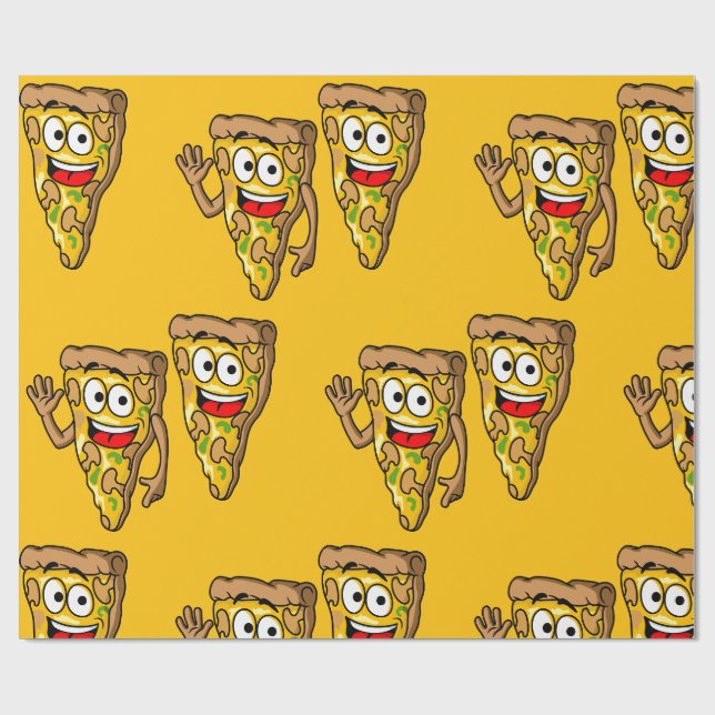 Glückliche Pilz-Pizza-Stücke Geschenkpapier (Flach)