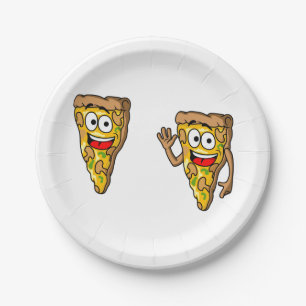 Glückliche Pilz-Pizza-Stücke Pappteller