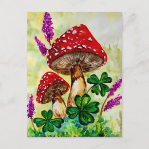 Glückliche Pilze und Lavender Postkarte