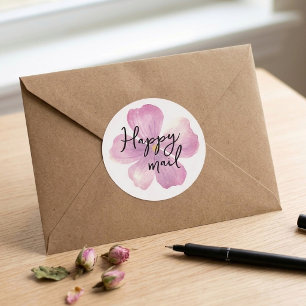 Glückliche Post Pink Aquarell-Blume Runder Aufkleber