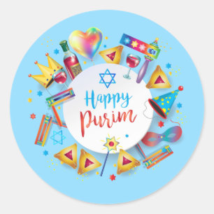 Glückliche Purim Korb-Geschenke, Dekoration, Runder Aufkleber