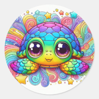 Glückliche Regenbogenschildkröten-Aufkleber Runder Aufkleber