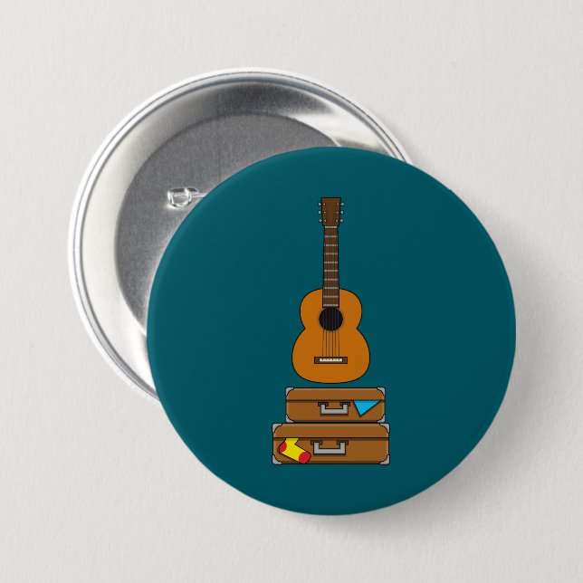 Glückliche Reise mit Gepäck und Gitarre Button (Vorne & Hinten)